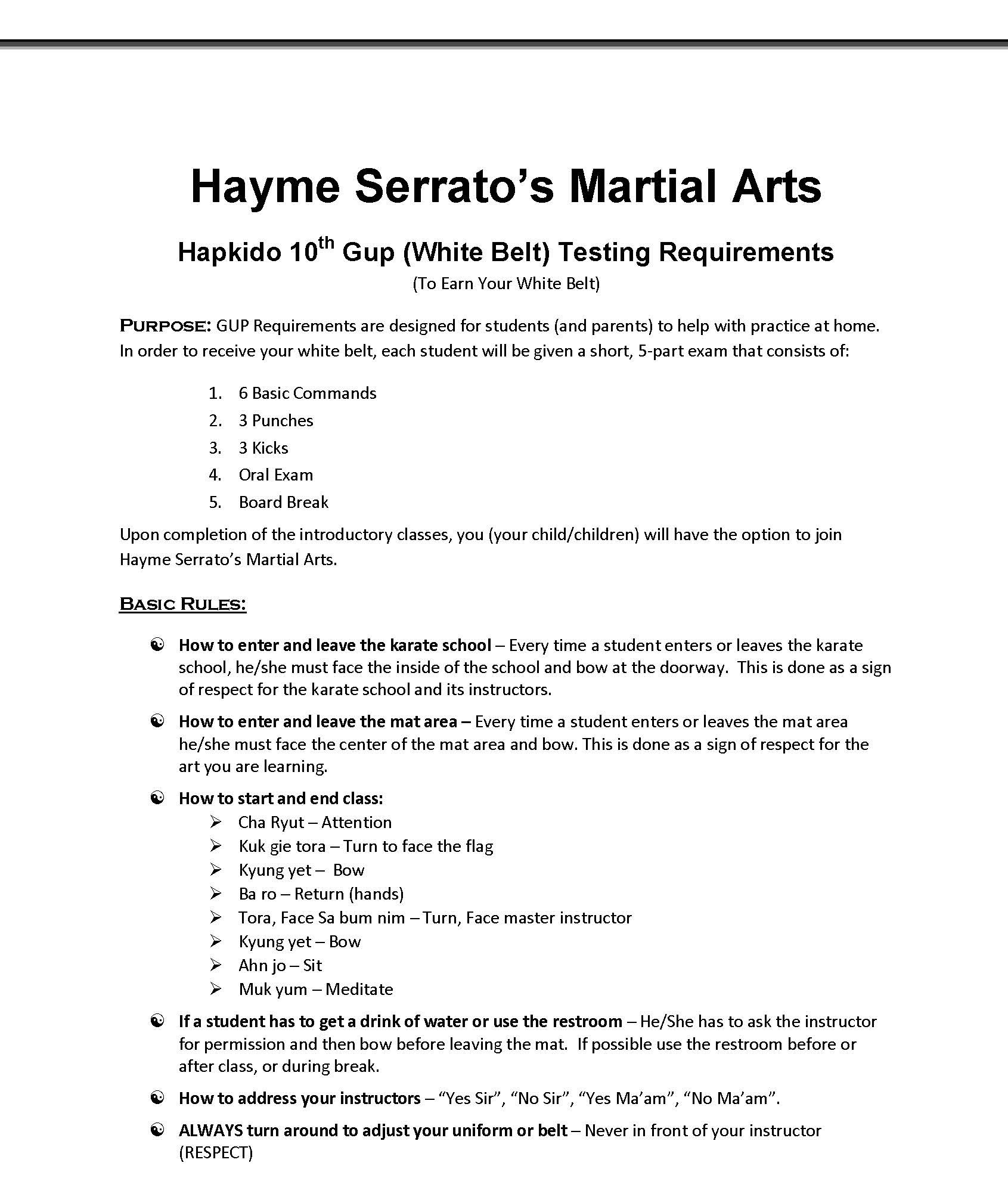 Hapkido Requirement Paperwork Hayme Serratos Martial Arts